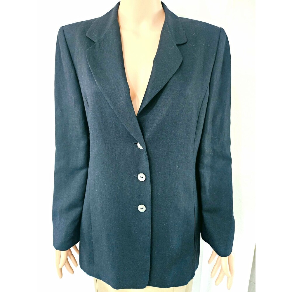 Linda Allard Ellen Tracy Women's Black Linen Viscose Blazer 3-Button 8